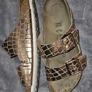 Birkenstock Bronze Croc-Embossed Sandals